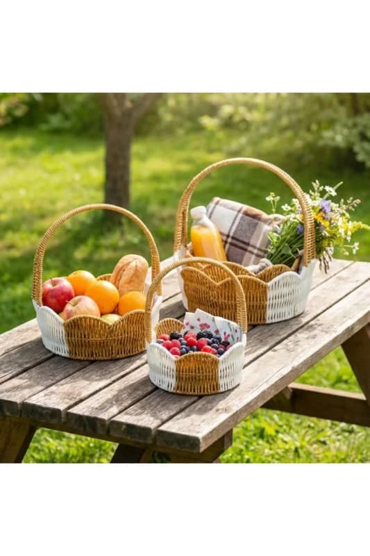 ® İç İçe Geçebilen 3’lü Çift Renkli Yuvarlak Dalgalı Formlu Saplı Plast