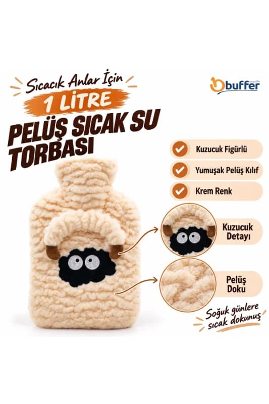 Kuzucuk Figürlü Peluş Sıcak Su Torbası 1 Lt – Yumuşak Kılıf, Uzun Süre Sıcak Tutan Terma