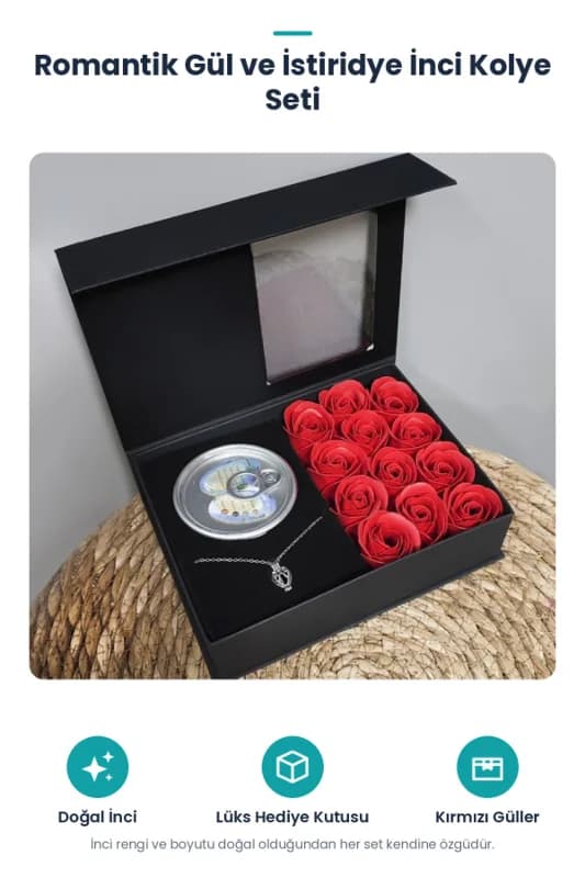 Romantik Gül ve İstiridye İnci Kolye Seti