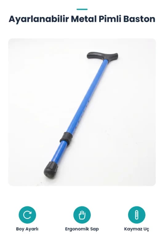 Ayarlanabilir Metal Pimli Baston - Ergonomik Saplı - Yürüyüş Desteği