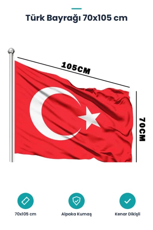 Türk Bayrağı - 70x105 cm - Alpaka Kumaş