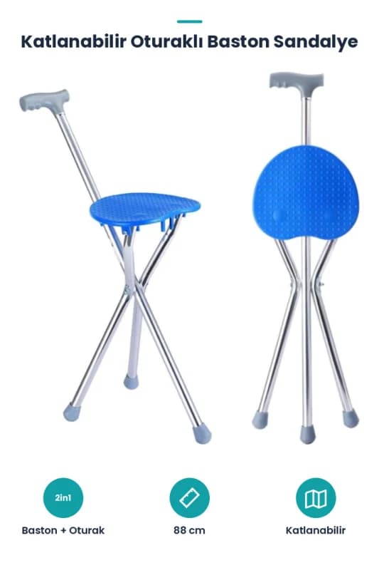 Katlanabilir Baston Sandalye - Oturaklı - 88 cm