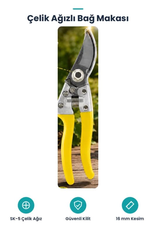 Çelik Ağızlı Bağ Makası - Güvenli Kilit Sistemi - Ergonomik Kulp
