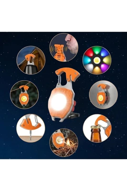 ® 7 Fonksiyonlu Şarjlı LED El Feneri Çakmaklı Mıknatıslı Kancalı Tornavida