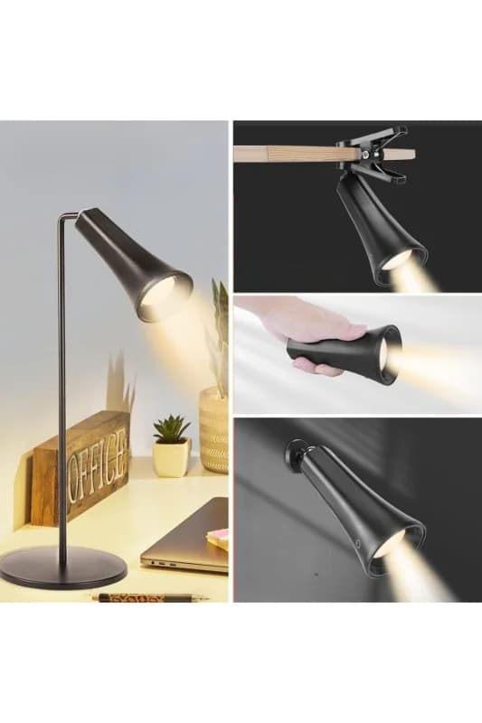 Çok Amaçlı Güçlü Manyetik Başlıklı 4’ü 1 Arada Portatif Siyah LED Lamba Masaüstü, El F