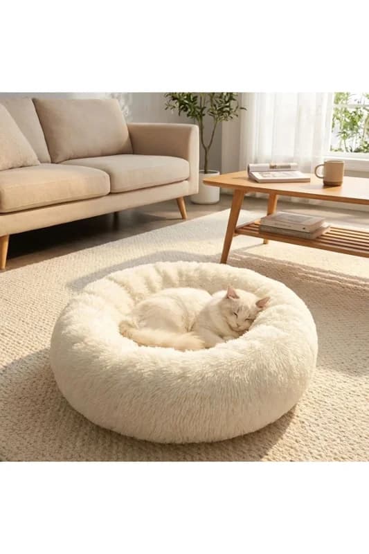 ® Yuvarlak Ultra Yumuşak Welsoft Peluş Kedi ve Köpek Yatağı – Kaymaz Taban