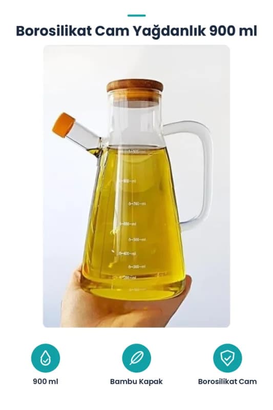 Borosilikat Cam 900 ml. Yağdanlık