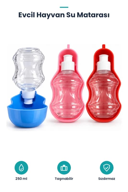 Evcil Hayvan Su Matarası - 250 ml - Taşınabilir - Plastik