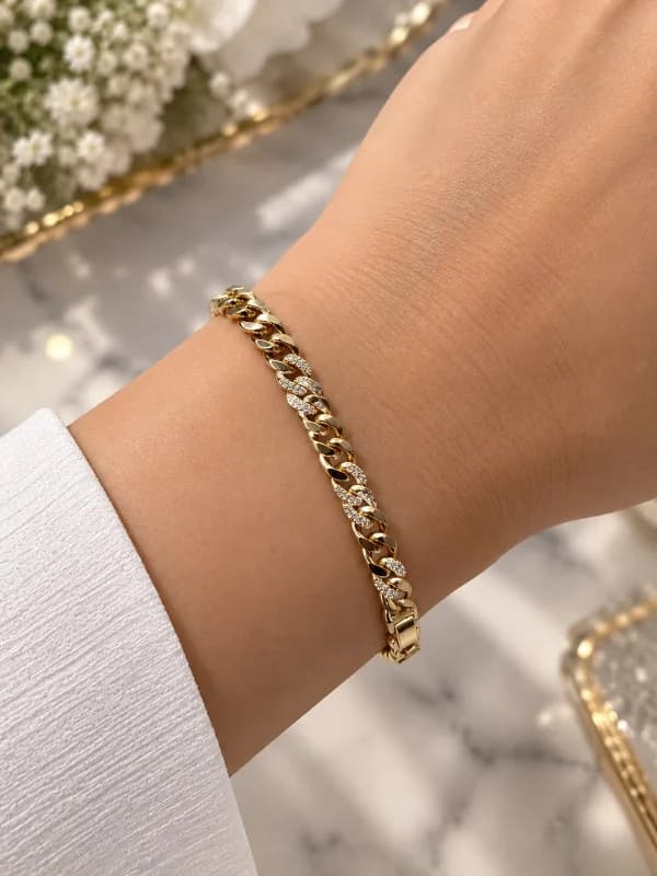 Xuping 14K Gold Kaplama Taşlı Gurmet Zincir Kadın Bileklik Şık Gösterişli Model 17+2 CM