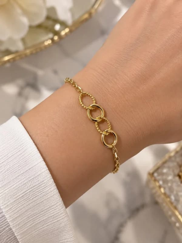 Xuping 14K Gold Kaplama Halka Detaylı Kadın Bileklik Ayarlanabilir Şık Zincir Takı -80