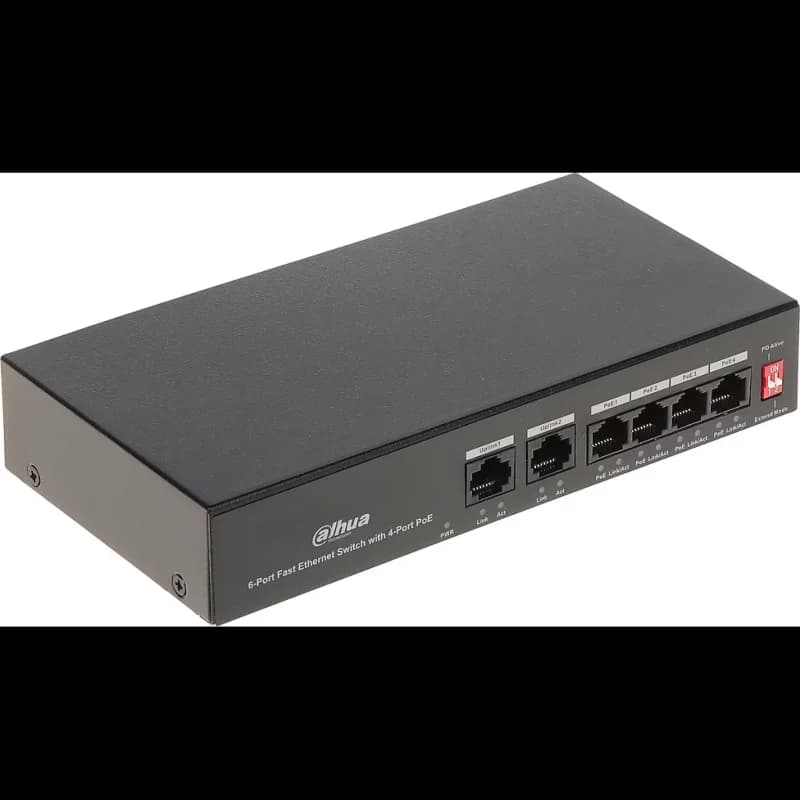 DAHUA PFS3006-4ET-36, 4 Port, Megabit, PoE 36W, 2 Port Uplink, Yönetilemez, Masaüstü Switch