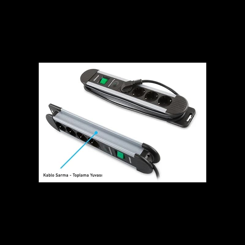 S-LINK Swapp SPGKS03, 3 Soket, Akım Korumalı Priz, 1.5Mt Kablo, 900 Joule (Gri) %100 Bakır