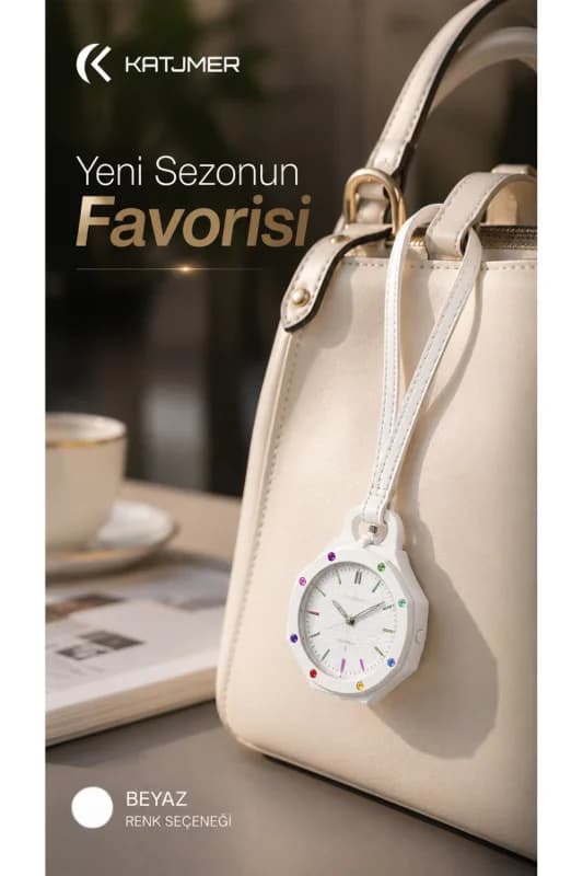 Boyol Pop Çanta Charm Saat Askılı Analog Saat Sekizgen Tasarım Unisex Çanta Aksesuarı