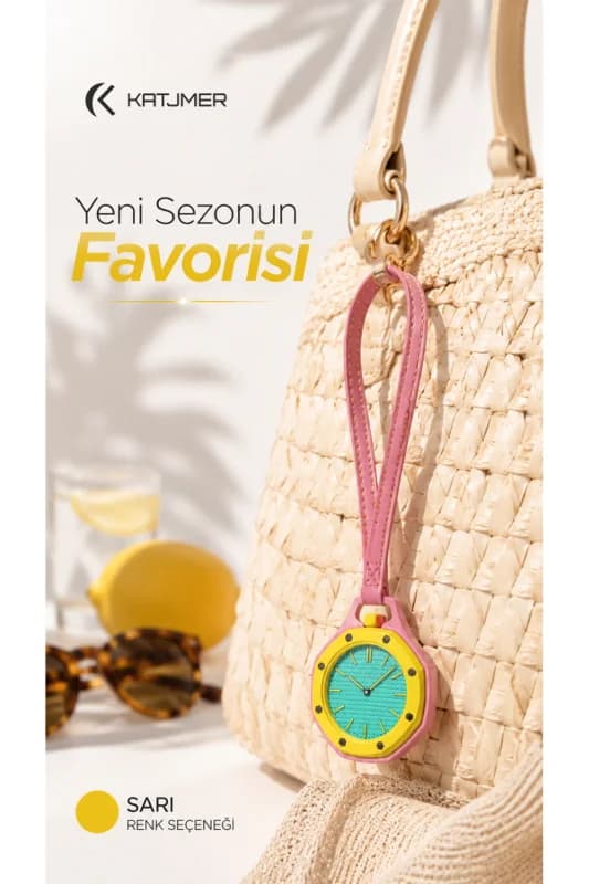 Boyol Pop Çanta Charm Saat Askılı Analog Saat Sekizgen Tasarım Unisex Çanta Aksesuarı