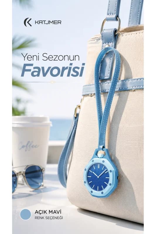 Boyol Pop Çanta Charm Saat Askılı Analog Saat Sekizgen Tasarım Unisex Çanta Aksesuarı