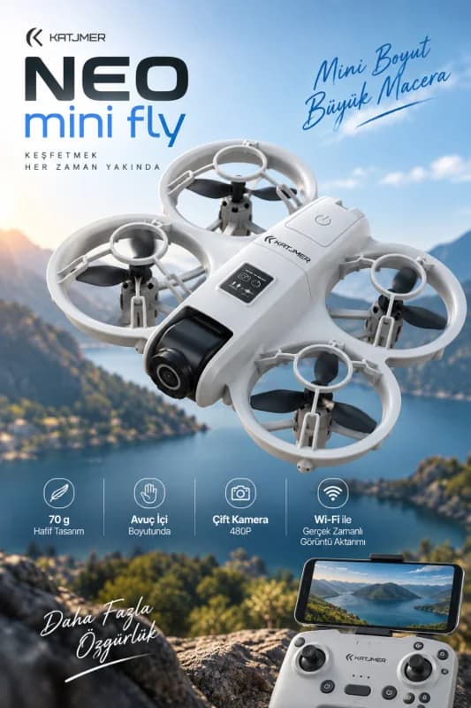 NEO Mini Fly S11 Çift Kameralı Mini Drone 480P, Wi-Fi Görüntü Aktarımı, Engelden Kaçınma, 70 g