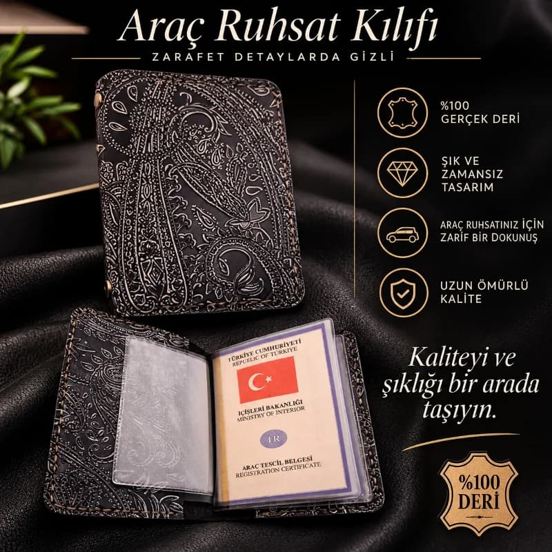 Gogo Hakiki Deri Oto Araç Ruhsat Kılıfı Craft Baskı