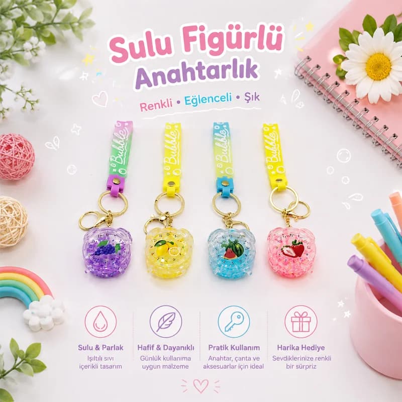 Mika kristal anahtarlık altın kulplu