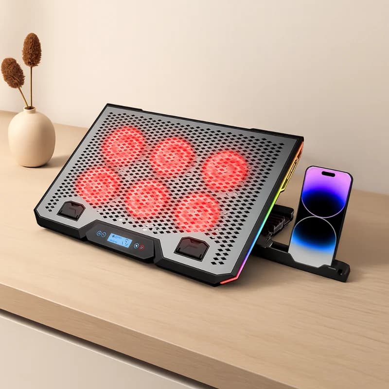 15.6\" Laptop Soğutucu - 6 Fan, RGB, LCD Dijital Kontrol, 2 USB