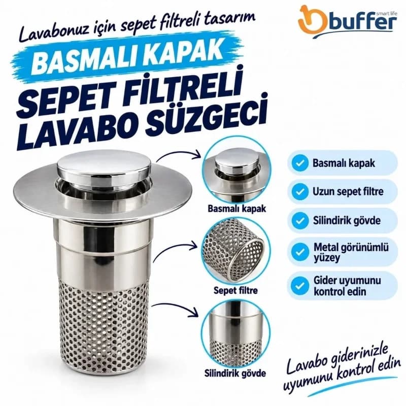 Ergonomik Uzun Silindirik Lavabo Gideri Süzgeci - Saç Toplayıcı Filtre