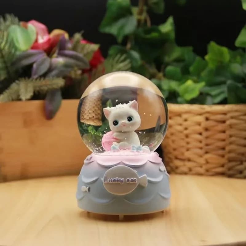 Eğlenceli LED Müzikli Kedi Figürlü Kar Küresi