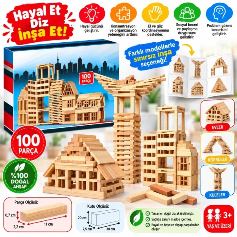 Eğitici Ahşap Blok Seti 10 Adet Oyun