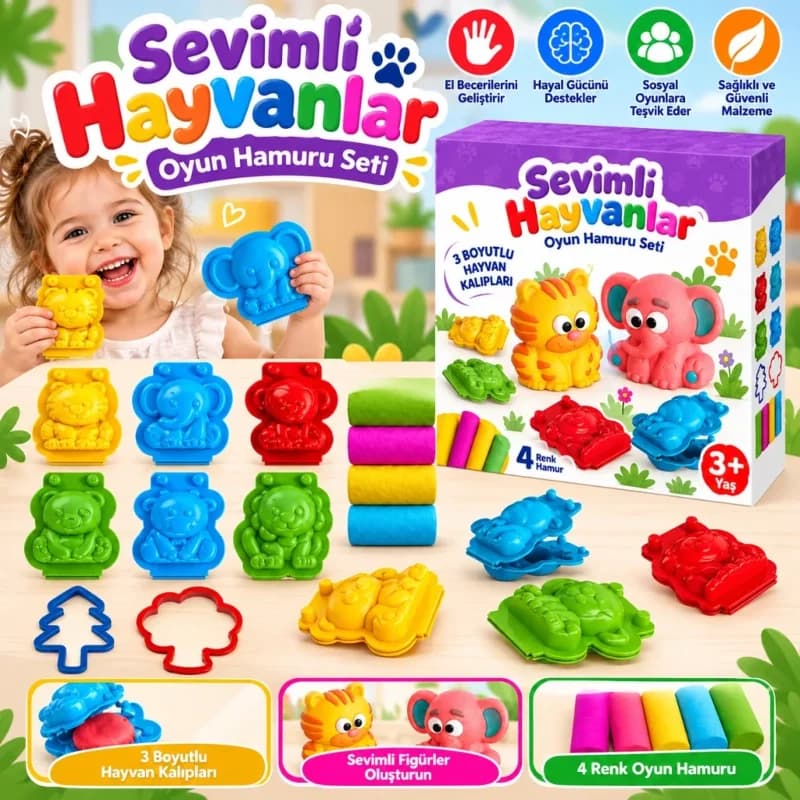 3D Hayvanlar Hamur Seti 200 Gram Eğlenceli Oyun