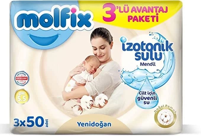 İzotonik Sulu Doğal Pamuk Islak Mendil 3'lü Set (Yenidoğan Model)