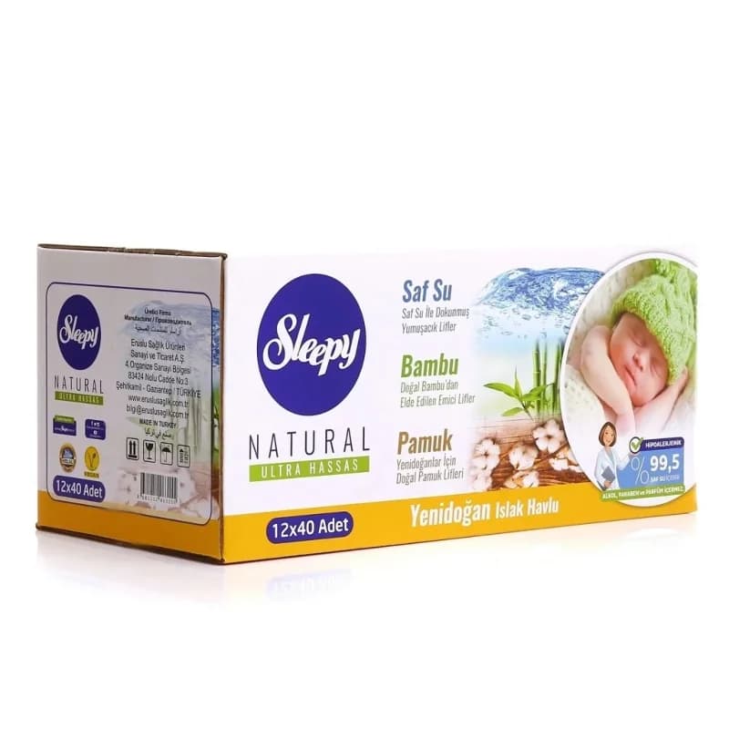 Yenidoğan İçin Doğal Islak Mendil 12'li Paket 480 Yaprak
