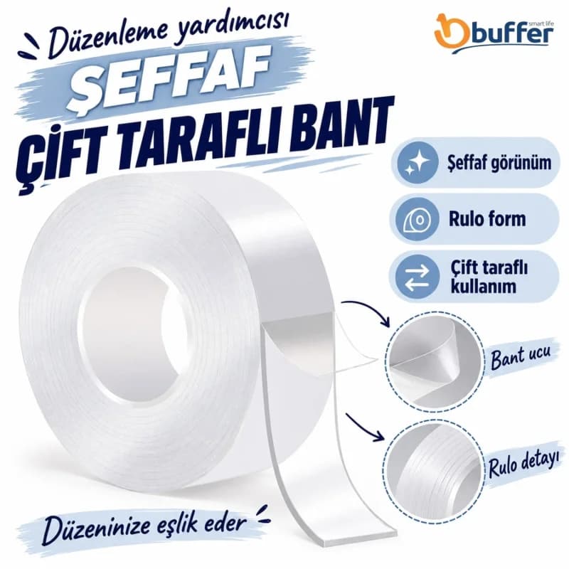 Ultra Dayanıklı Çok Amaçlı Çift Taraflı Nano Bant 2 mt x 3 cm