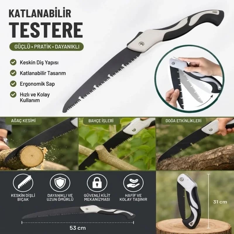 Ergonomik Katlanabilir 53 cm Bahçe ve Kamp Testeresi