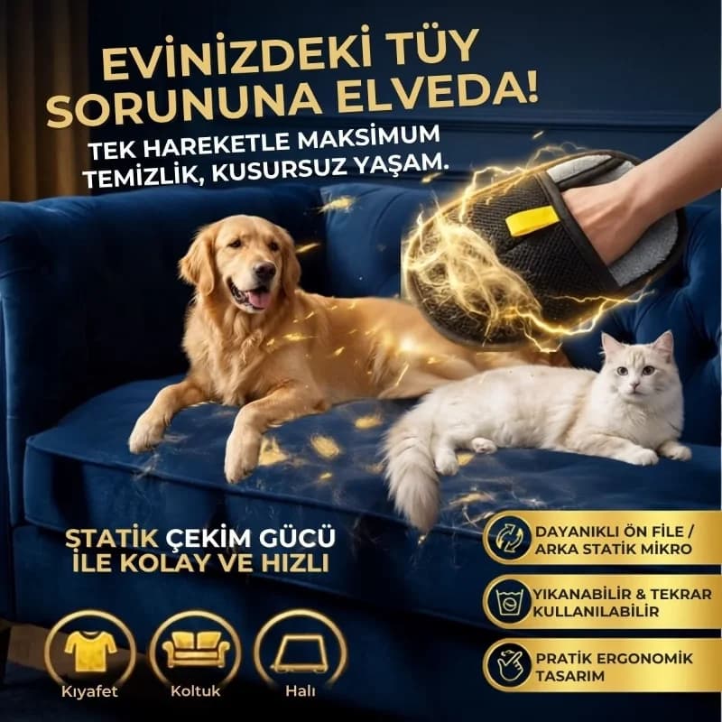 Ultra Emici Statik Tüy Temizleme Eldiveni - Evcil Hayvanlar İçin Pratik Çözüm
