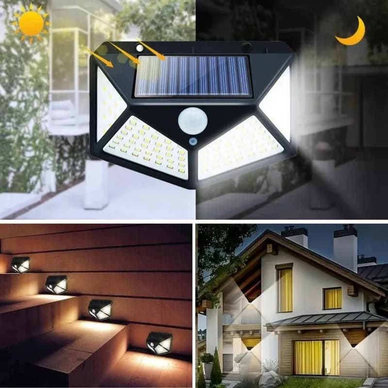Ultra Emici Güneş Enerjili 100 LED'li Bahçe Duvar Lambası