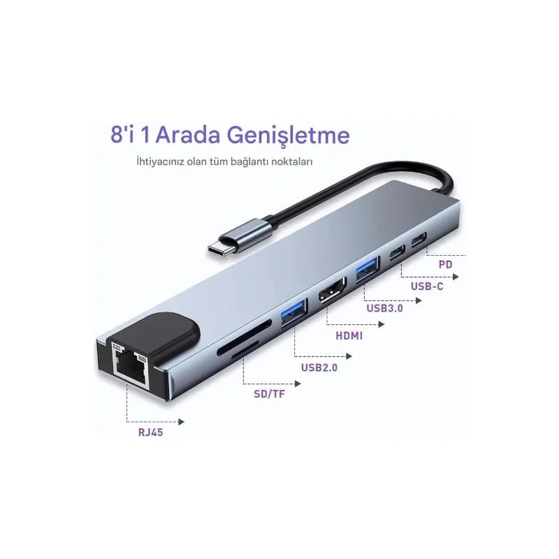 Ergonomik Çok Amaçlı USB-C Alüminyum Dönüştürücü Hub