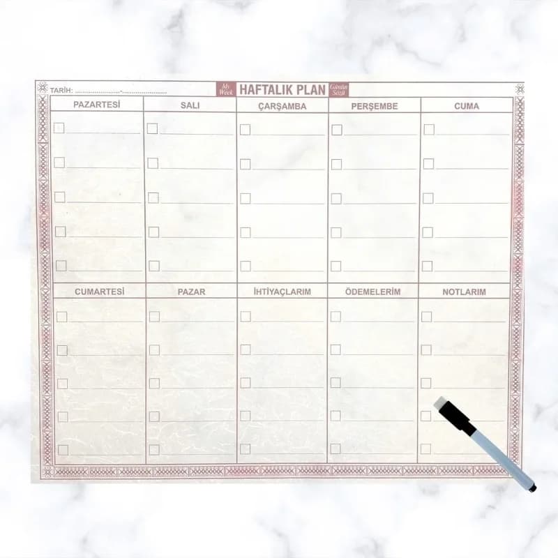 Pratik Kullanım İçin Şeffaf Yapışkanlı Haftalık Planlayıcı 40 cm-50 cm