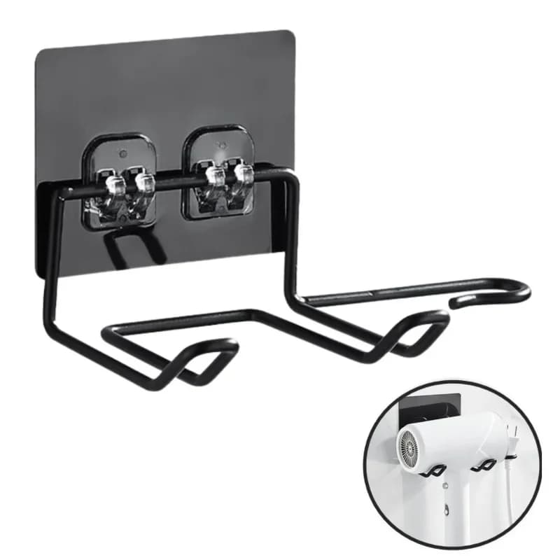 Ergonomik Yapışkanlı Siyah Fön Makinesi Tutucu Askı