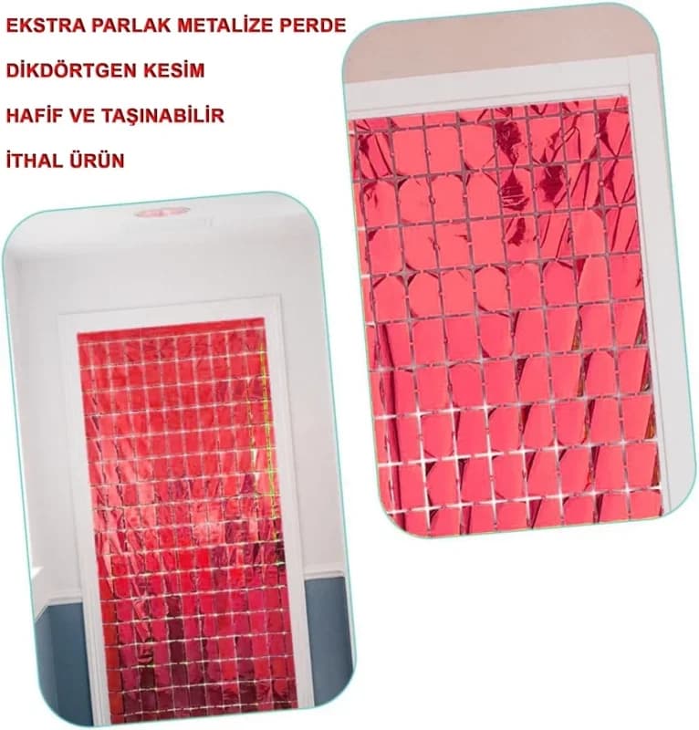 Şık Metalize Kırmızı Kapı Perdesi 1x2 Metre Dekorasyon