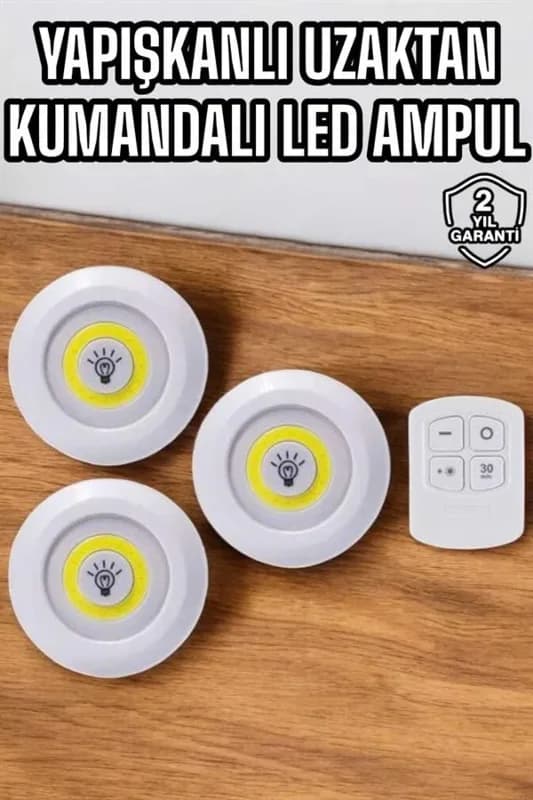 Uzaktan Kumandalı Yapışkanlı Led Lamba Seti 3 Adet Mutfak Işığı
