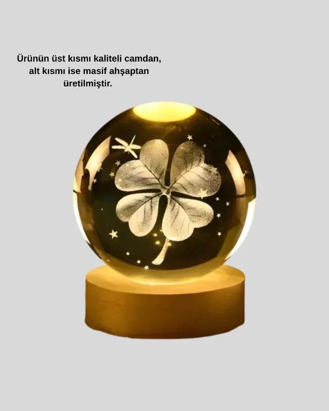 Dekoratif Masa Lambası Ahşap Tabanlı 1 Adet Yonca Figürlü