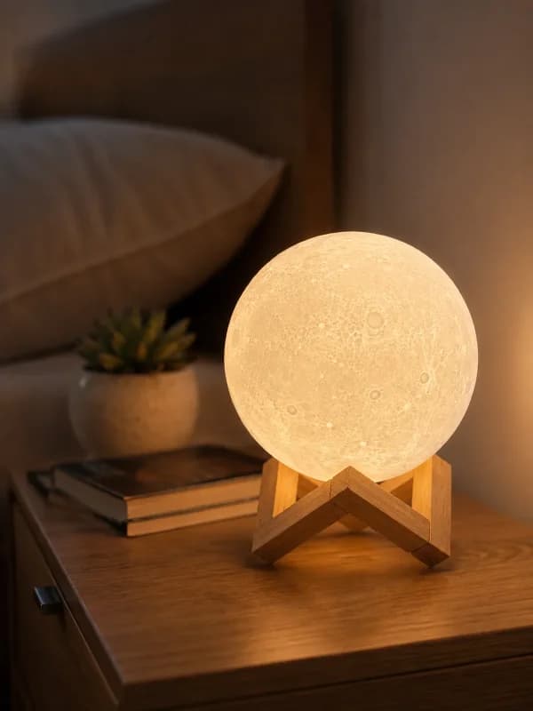 Dekoratif Led Masa Lambası Ahşap Standlı 3d