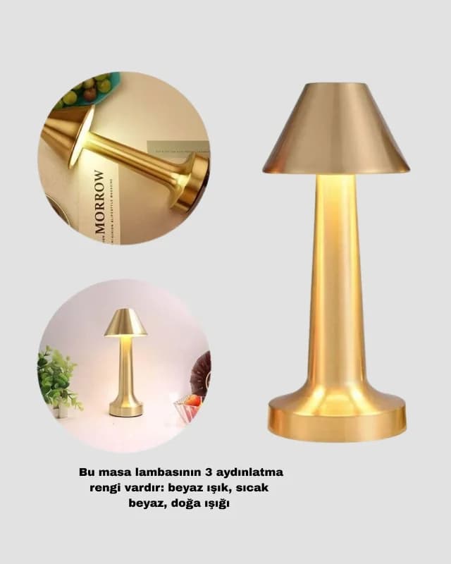 Modern Şarjlı Masa Lambası 3 Işık Modu Metal Gövde