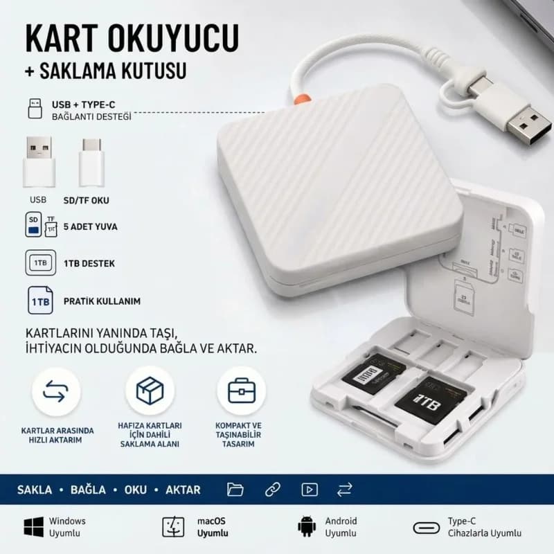 Yüksek Hızlı USB 3.0 ve Type-C Çok Amaçlı SD Kart Okuyucu