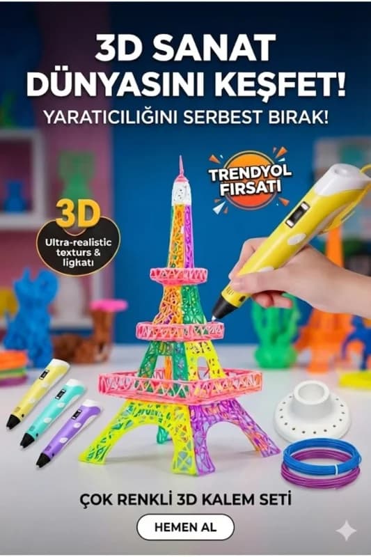 Eğlenceli 3 D Yazıcı Kalem Seti ile 3 Renk Filament Hediyesi