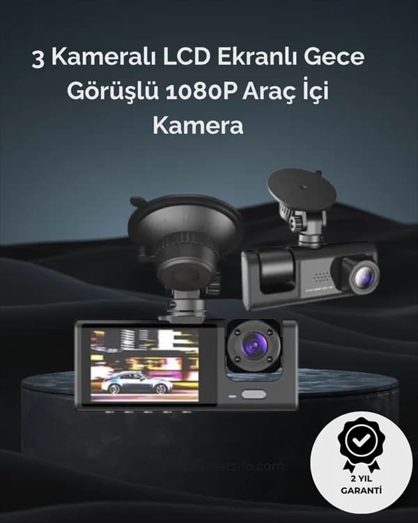 1. 3 Kameralı Full HD Araç Kamerası – Ön, İç ve Arka Görüş ile %100 Kapsama