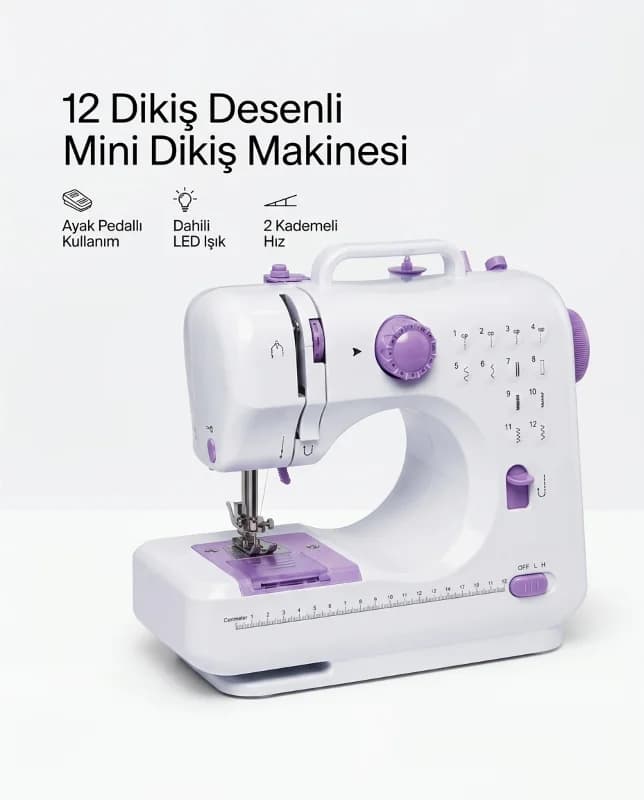 12 Farklı Dikiş Desenli Mini Dikiş Makinesi