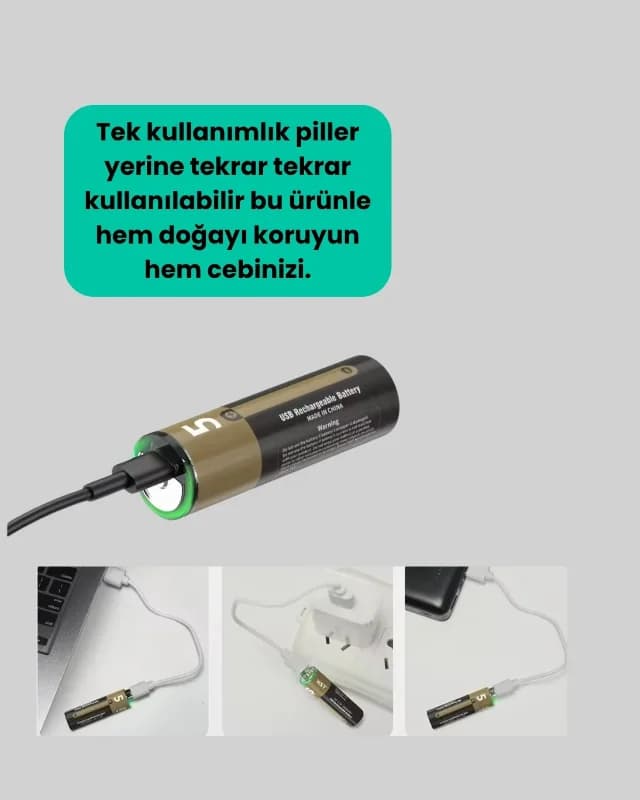 Hızlı Şarj Edilebilen Aa Lityum Pil Type-c Uyumlu