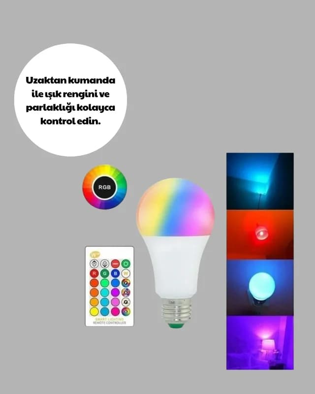 Uzaktan Kumandalı Rgb Led Ampul 16 Renkli E27 Uyumlu