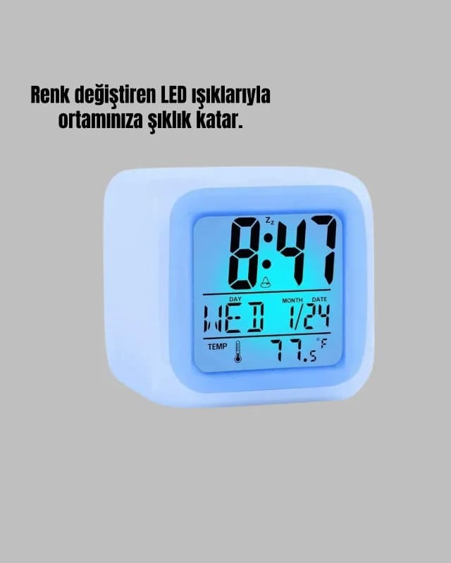 Dekoratif Renk Değiştiren Led Dijital Küp Saat 8x8 Cm