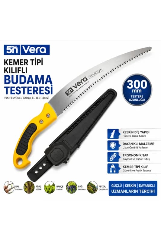 5N VERA Kemer Tipi Kılıflı Budama Testeresi 300 mm | Profesyonel Bahçe El Testeresi