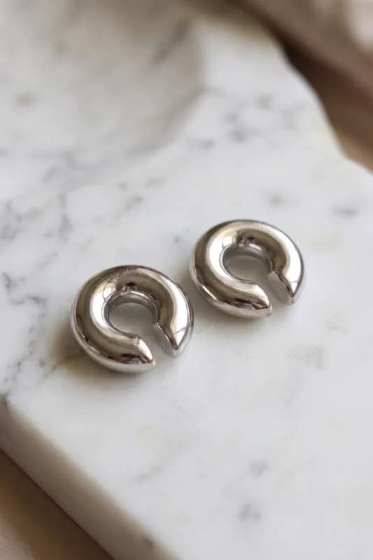 Çiftli Earcuff Küpe 30 Mm Gümüş Renk Çelik